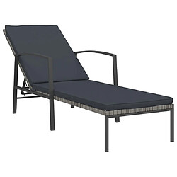 Helloshop26 Transat chaise longue bain de soleil lit de jardin terrasse meuble d'extérieur avec coussin résine tressée gris 02_0012511