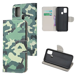 Etui en PU impression de motif de texture croisée avec sangle motif de camouflage pour votre Samsung Galaxy A21s