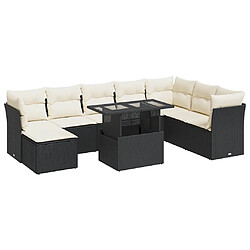 vidaXL Salon de jardin 9 pcs avec coussins noir résine tressée