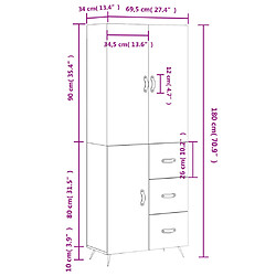 vidaXL Buffet haut Blanc brillant 69,5x34x180 cm Bois d'ingénierie pas cher