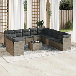 Maison Chic Salon de jardin avec coussins 12 pcs | Ensemble de Table et chaises | Mobilier d'Extérieur gris résine tressée -GKD50128