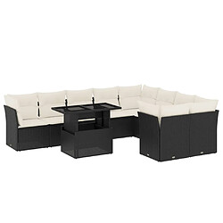 vidaXL Salon de jardin 10 pcs avec coussins noir résine tressée