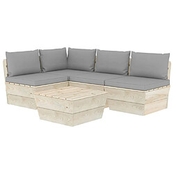 vidaXL Salon de jardin palette 5 pcs avec coussins bois d'épicéa