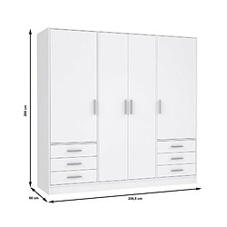 JUPITER Armoire 4 portes 6 tiroirs - Blanc mat - L 206,5 x P 60 x H 200 cm pas cher