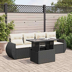 vidaXL Salon de jardin 5 pcs avec coussins noir résine tressée