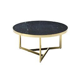 Avis Vente-Unique Table basse en marbre et métal - Noir et doré - ROBURTA