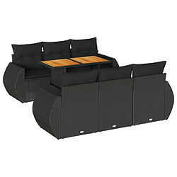 vidaXL Salon de jardin 7 pcs avec coussins noir résine tressée