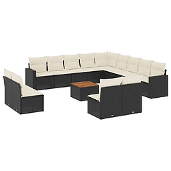 Maison Chic Salon de jardin avec coussins 14 pcs | Ensemble de Table et chaises | Mobilier d'Extérieur noir résine tressée -GKD26868