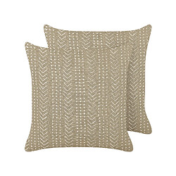 Beliani Lot de 2 coussins SENECIO Coton 45 x 45 cm Géométrique Impression en bloc Beige