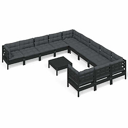 Maison Chic Salon de jardin 12pcs + coussins - Mobilier/Meubles de jardin - Table et chaises d'extérieur Noir Bois de pin -MN73611