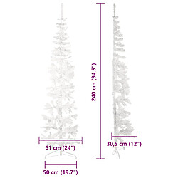 vidaXL Demi sapin de Noël artificiel mince avec support Blanc 240 cm pas cher