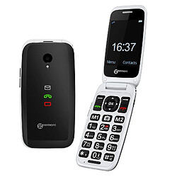 Geemarc Téléphone senior clapet amplifié compatible avec appareils auditifs Blanc / Noir