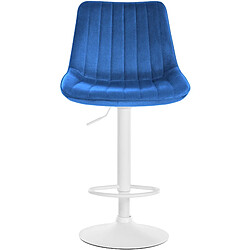 Avis Decoshop26 Tabouret de bar x1 réglable en hauteur pivotant à 360° assise en velours bleu couture verticale pied métal blanc 10_0005432