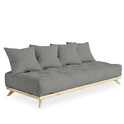 Inside 75 Canapé convertible futon SENZA pin naturel coloris gris couchage 90 cm.