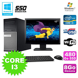 Lot PC Tour Dell 790 Core I3 3.1Ghz 8Go 480Go SSD DVD WIFI Win 7 + Ecran 17" - Occasion