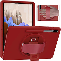 Coque en TPU hybride avec béquille rotative à 360° et porte-stylo rouge vin pour votre Samsung Galaxy Tab S7 Plus T970/T975