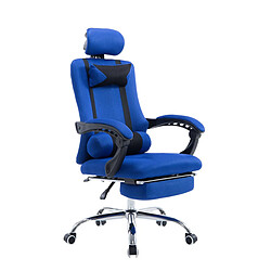 Decoshop26 Fauteuil de bureau ergonomique avec repose-pieds extensible appui-tête bleu BUR10091