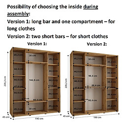 Abiks Meble Armoire DAVOS 6 À Portes Coulissantes 235,2/190/45 3 Portes pas cher