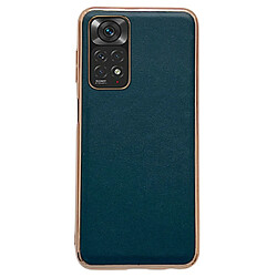 Coque en TPU + cuir véritable électroplaqué, anti-chute pour votre Xiaomi Redmi Note 11 4G (Qualcomm)/Note 11S 4G - vert nuit