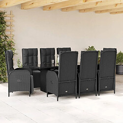 Maison Chic Ensemble à manger d'extérieur 9 pcs avec coussins,Salon de jardin noir résine tressée -GKD256041