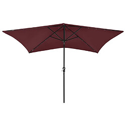 vidaXL Parasol de jardin avec LED et mât en acier rouge bordeaux 2x3 m