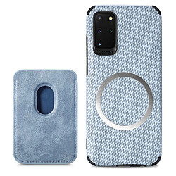 Coque en TPU + PU texture en fibre de carbone, anti-empreintes digitales avec porte-carte bleu pour votre Samsung Galaxy S20 Plus/Plus 5G