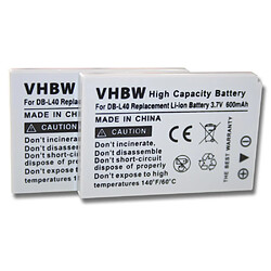 vhbw 2x batterie remplacement pour Sanyo DB-L40 pour caméra vidéo (600mAh, 3,7V, Li-ion)