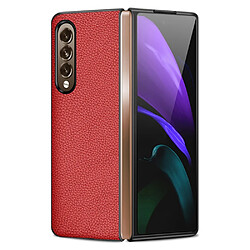 Coque en TPU + cuir véritable texture litchi rouge pour votre Samsung Galaxy Z Fold3 5G