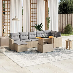 Maison Chic Ensemble à manger d'extérieur 8 pcs avec coussins,Salon de jardin,Mobilier de jardin mélange beige résine tressée -GKD109944