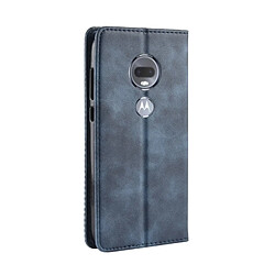 Avis Wewoo Housse Coque Étui en cuir à boucle magnétique avec texture rétro et pour Motorola Moto G7, support emplacements pour cartes porte-monnaie (bleu)