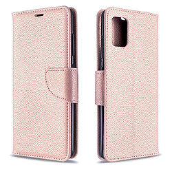 Wewoo Housse Coque Pour Galaxy A51 Litchi Texture Pure Color Horizontal Flip en cuir PU avec support et fentes cartes et portefeuille et lanière or rose