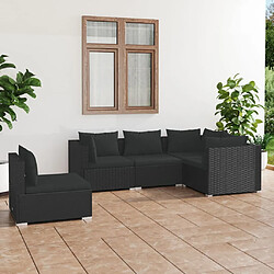 vidaXL Salon de jardin 5 pcs avec coussins Résine tressée Noir