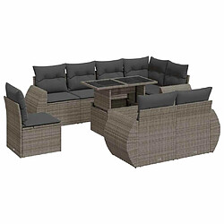 vidaXL Salon de jardin 9 pcs avec coussins gris résine tressée