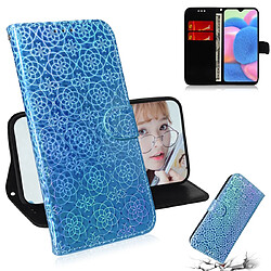 Wewoo Housse Coque Pour Galaxy A50s Couleur Pure Coloré Magnétique Boucle Horizontal Flip en Cuir avec support et fentes cartes & Portefeuille & Lanière Bleu