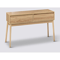 Pegane Table console, meuble console avec 2 tiroirs en bois coloris beige - Longueur 114 x Profondeur 37 x Hauteur 76 cm