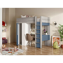 Vente-Unique Lit mezzanine 90 x 200 cm avec armoire et bureau - Bleu et blanc - NICOLAS