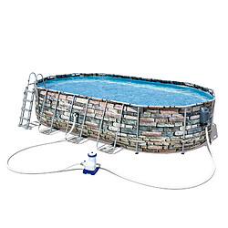 Piscine Hors-sol Tubulaire Bestway Power Steel Ovale 610x366x122 cm Filtre à Cartouche de 9.463 litres/heure Bulles de massage