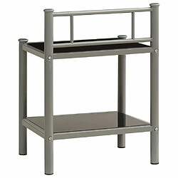 Maison Chic Table de chevet,Table de Nuit,Meuble de Rangement Gris et noir 45x34,5x60,5 cm Métal et verre pas cher