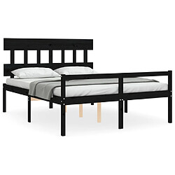 Maison Chic Lit adulte - Cadre Structure de lit avec tête de lit Contemporain noir King bois massif -MN83523