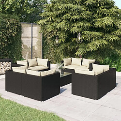 Maison Chic Salon de jardin 9 pcs + coussins - Mobilier/Meubles de jardin - Table et chaises d'extérieur Résine tressée Noir -MN47659