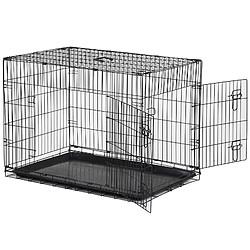 Pawhut Cage caisse de transport pliante pour chien en métal noir 91 x 61 x 67 cm