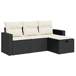 vidaXL Salon de jardin 4 pcs avec coussins noir résine tressée