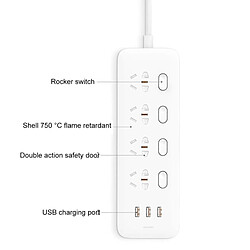 Wewoo Prise Connectée pour la maison, bureau D'origine Xiaomi Mijia Power Socket Strip 4 Sockets Big plug extension Patch Board avec 4 commutateurs de contrôle et 5V / 2.1A 3 ports USB