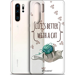 Caseink Coque Pour Huawei P30 Pro (6.47 ) [Gel HD Collection Quote Design Life's Better With a Cat - Souple - Ultra Fin - Imprimé en France]