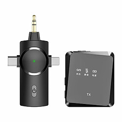 Microphone Lavalier Sans Fil 3-En-1 Interface Casque De Surveillance 2.4G Interview Revers Enregistrement Pour Ios Android Noir