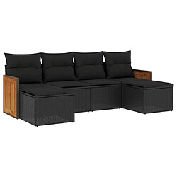 vidaXL Salon de jardin 6 pcs avec coussins noir résine tressée