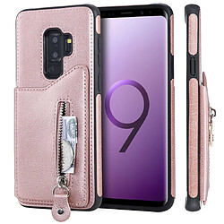 Wewoo Coque Pour Galaxy S9 Plus Etui de protection antichoc couleur solide à double boucle et fermeture à glissière or rose