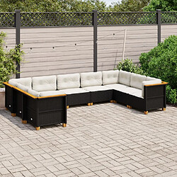 vidaXL Salon de jardin 9 pcs avec coussins noir résine tressée