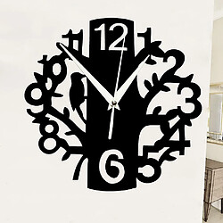 Universal Arbre non tic-tac et oiseau miroir acrylique autocollant idéal horloge murale pour la décoration de la maison noir pas cher