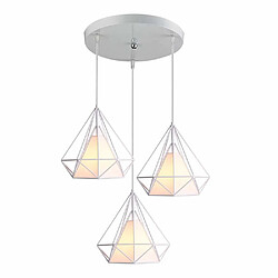 Stoex Lustre Suspension Cage en forme Diamant Industrielle,Lampe Plafonnier Corde Ajustable Luminaire Blanc pour Salle à Manger,Bar,Chambre